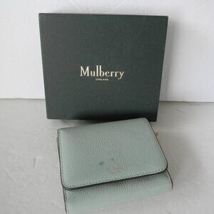 MULBERRY ENGLAND PEBBLE LEATHER BIFOLD WALLET LIGHT BLUE/GREEN  W/BOX